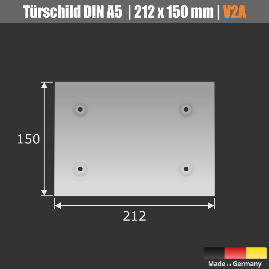Edelstahl Wandschild DIN A5 Skizze mit Maßen