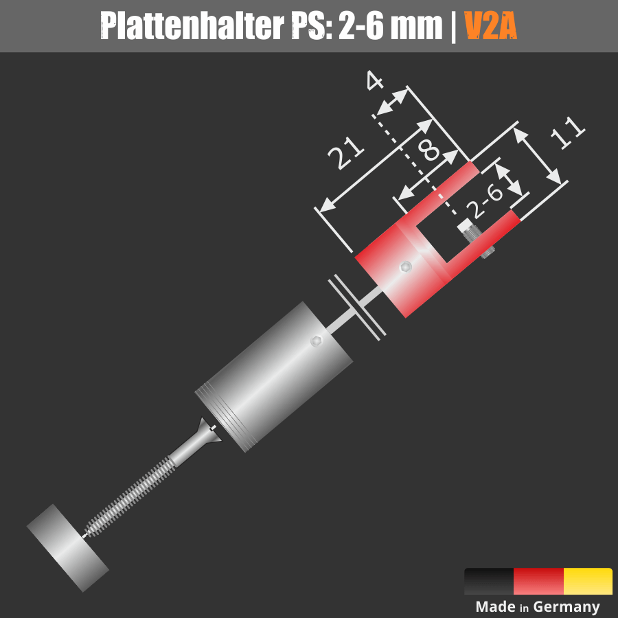 Plattenhalter aus Edelstahl für die Seilbefestigung Skizze mit Maßen