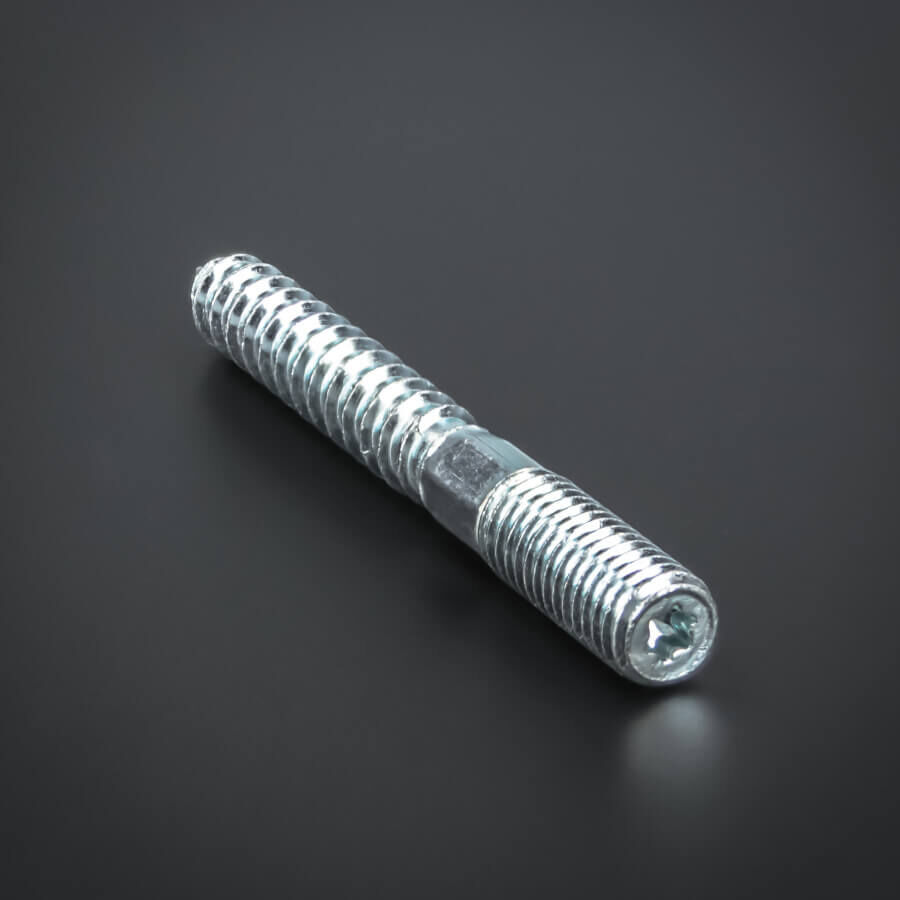 M10 x 80 mm | Stahl verzinkt | Torx TX25 Stockschraube verzinkt mit Schlüsselfläche M10 x 80 mm | Torx 25 liegend auf dunklem Untergrund