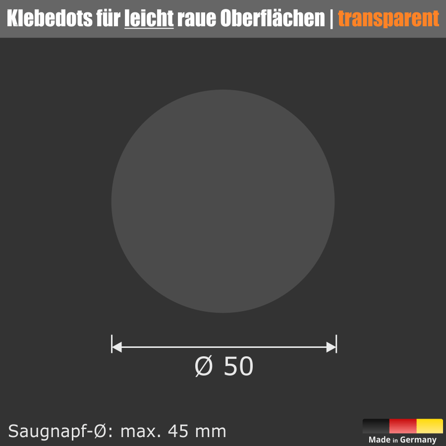 Klebefolie Ø 50 mm Klebedot für Saugnäpfe bei nicht glatten Untergründen Skizze