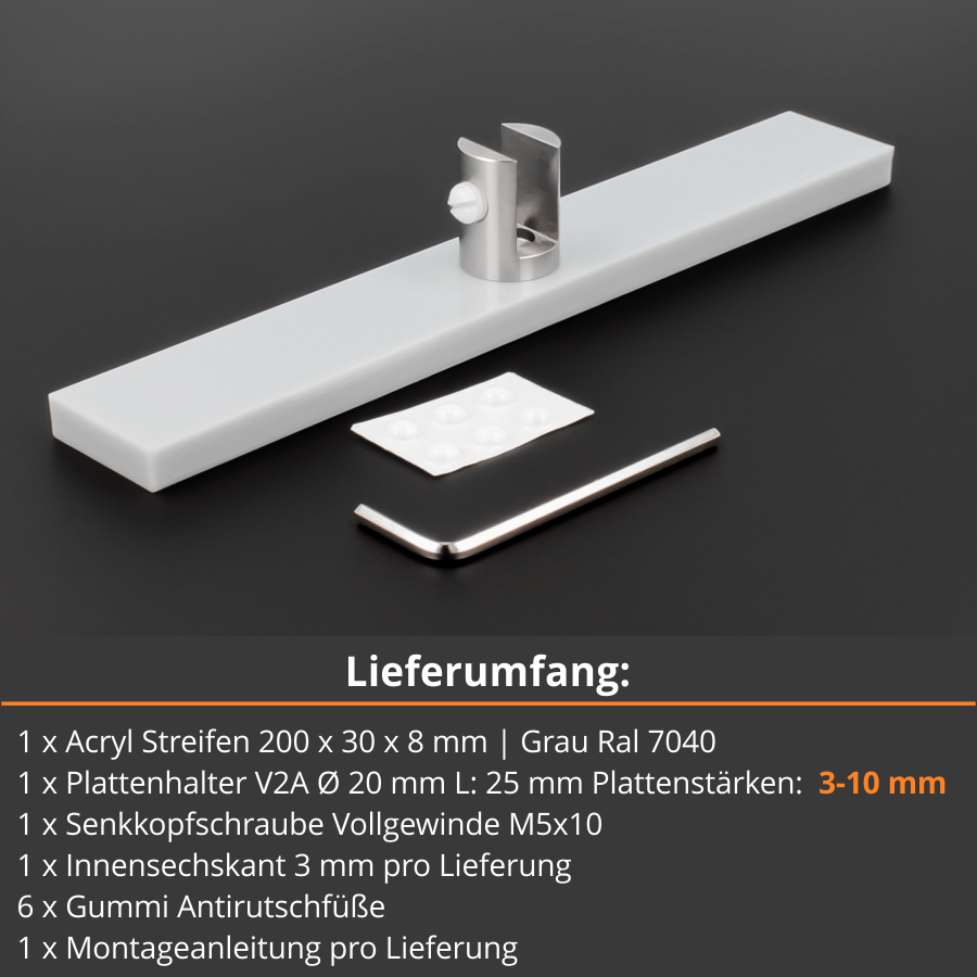 Acryl Standfuß Tischaufsteller+Halter für Spuckschutz Lieferumfang mit Beschreibung