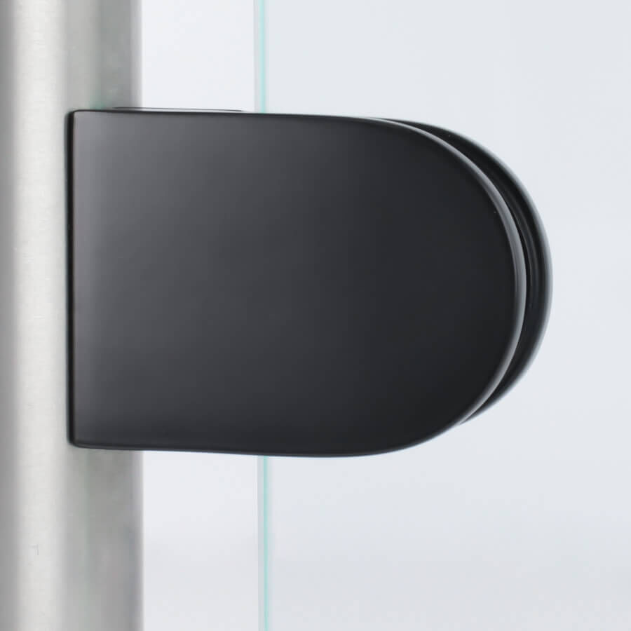 Glashalter Edelstahl V2A 50 x 40 mm schwarz RAL9005 halbrund montiert an Rundpfosten