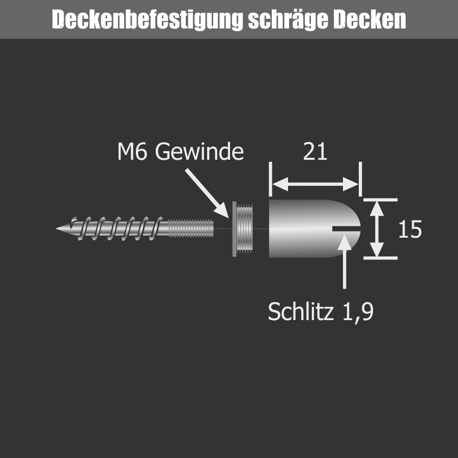 Halter Kugelseil für Dachschräge Skizze