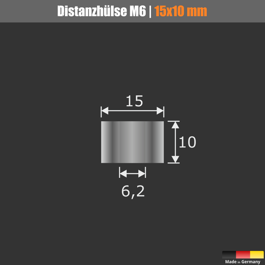Distanz-Ring Distanzhülse Edelstahl Ø15x10 mm Skizze mit Maßen