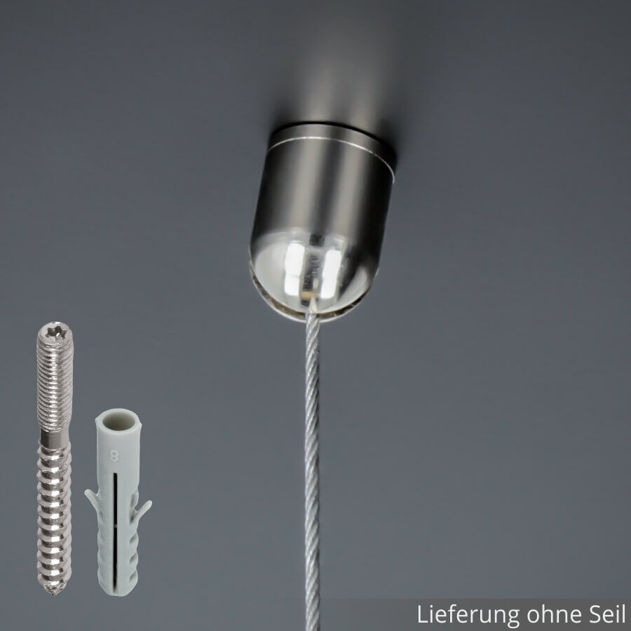 Halter Kugelseil für Dachschräge Deckenmontage auf dunklem Untergrund