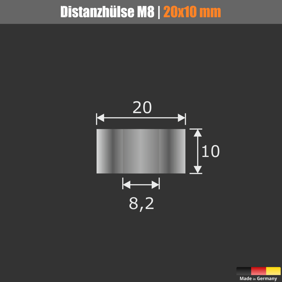 Distanzhülse M8 Edelstahl Ø 20 mm Skizze mit Maßen