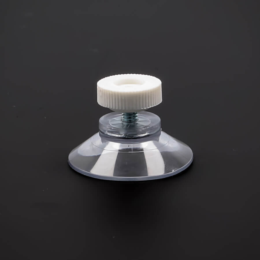Saugnapf Ø30 mm Gewinde M4x6 mm + Rändelmutter weiß auf schwarzen Untergrund