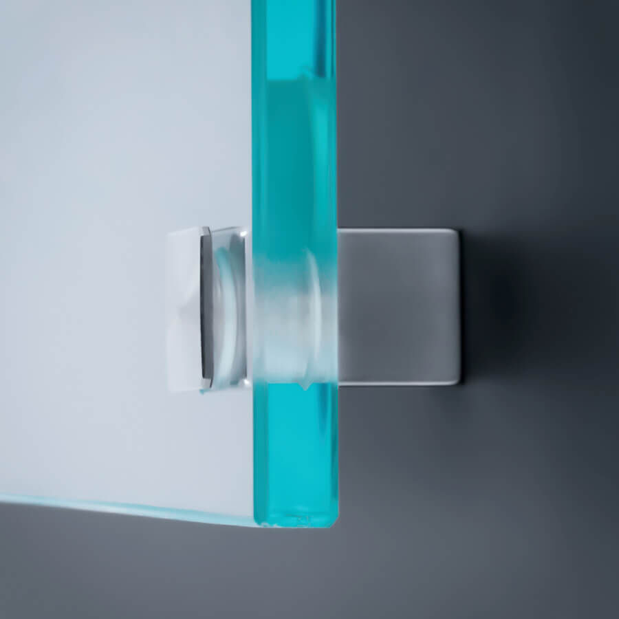 Wandabstandhalter 4-eckig Edelstahl V2A montiert mit Scheibe an dunkler Wand