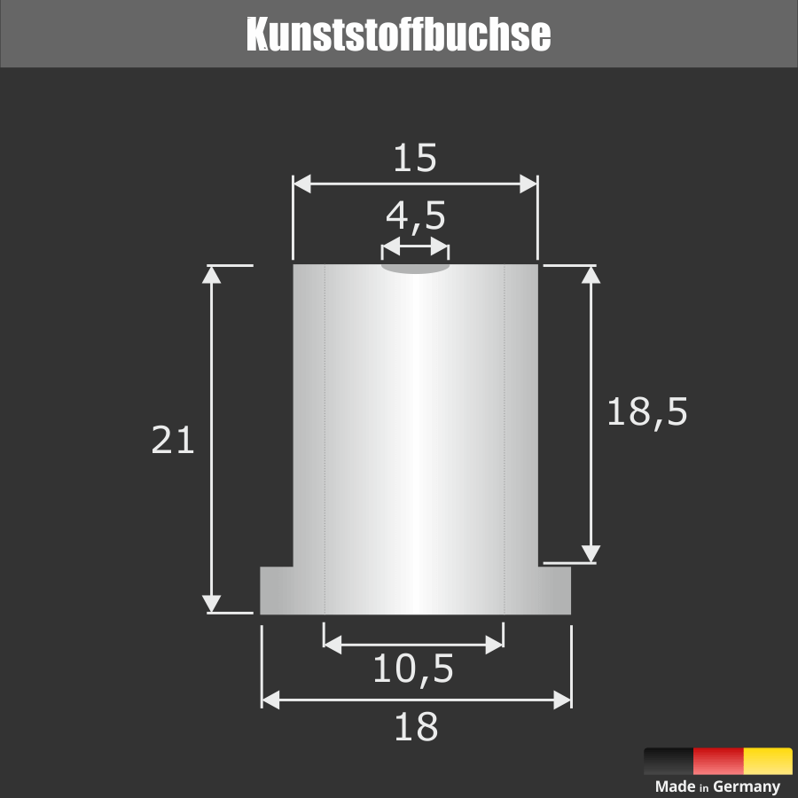 Distanzhalter Kunststoff 2teilig Skizze der Kunststoffbuchse auf schwarzem Untergrund