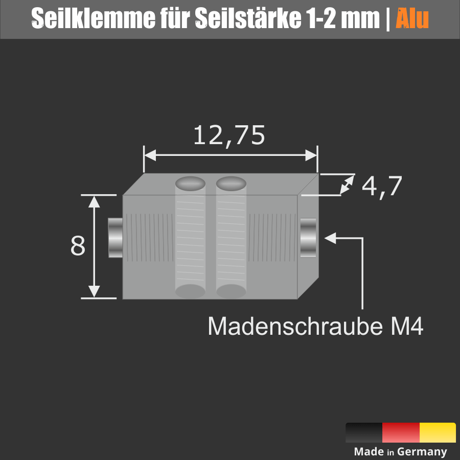 Seilklemme Seilverbinder Seilstopper Skizze mit Abmessungen