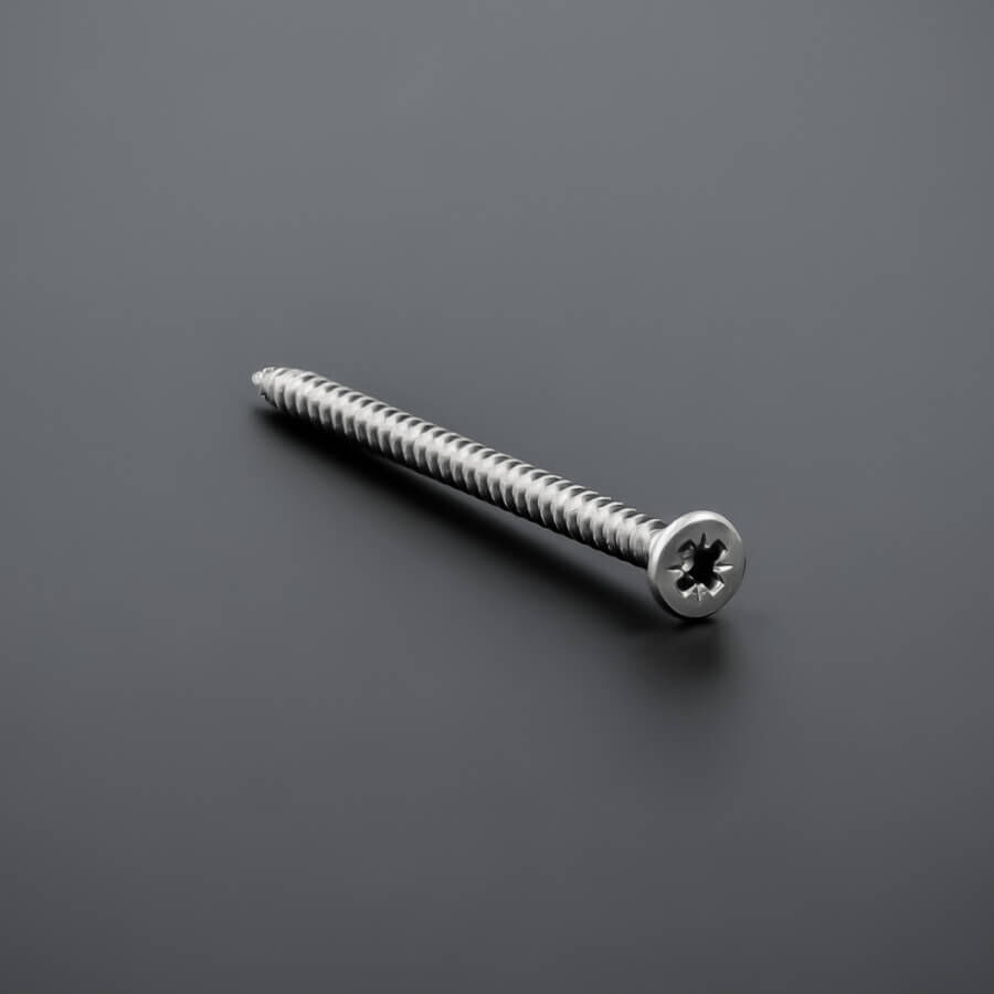 Senkkopfschraube 3x50 mm Edelstahl V2A - verstärkter Kopf | Kreuz liegend auf dunklem Untergrund