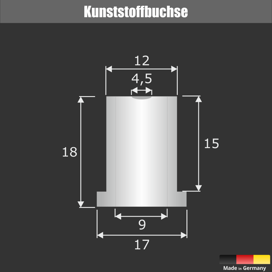 Distanzhalter Kunststoff 2teilig Skizze der Kunststoffbuchse auf schwarzem Untergrund