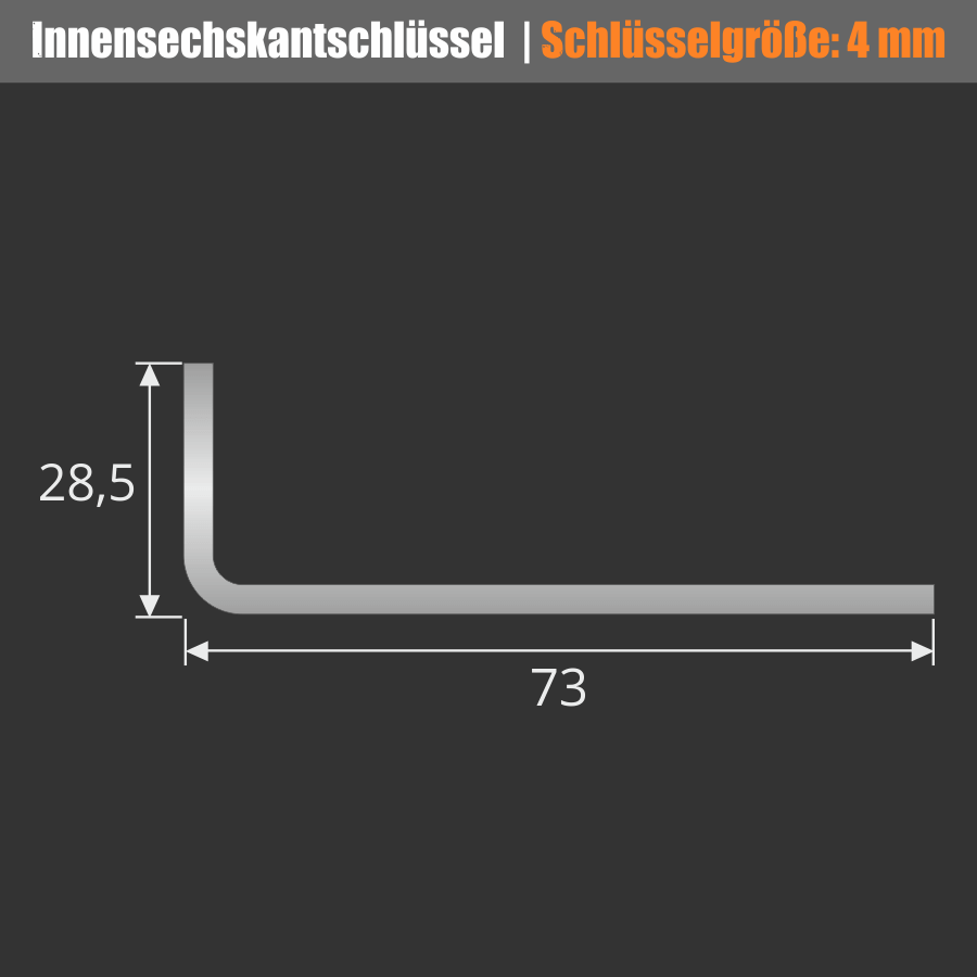 4 mm Innensechskantschlüssel Winkelschrauber Skizze mit Maße