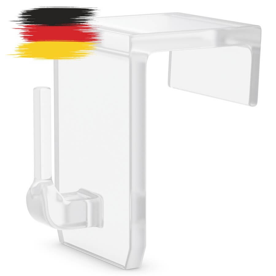 Fensterhaken Türhaken Dekohaken Kunststoff transparent mit Deutschlandfahne auf hellem Untergrund