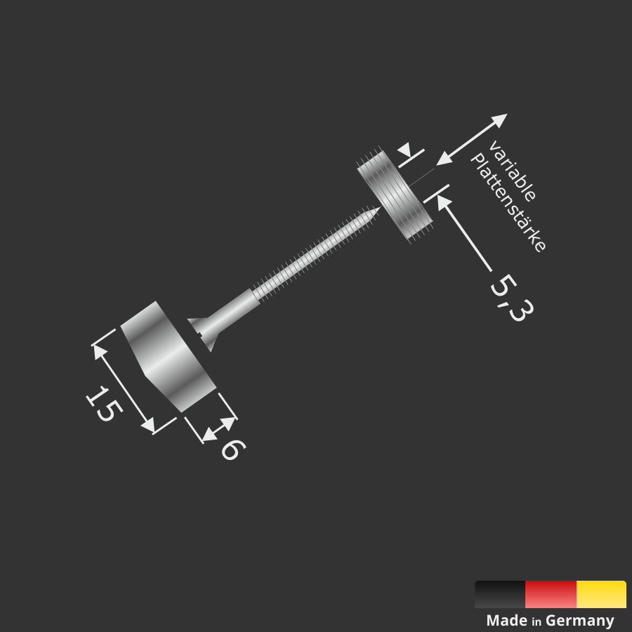 Zierkappe Chrom Edelstahl 15mm angeschrägt mit Gewindering Abmessungen