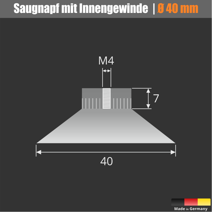 Saugnapf Ø 40mm Innengewinde Skizze mit Maßen