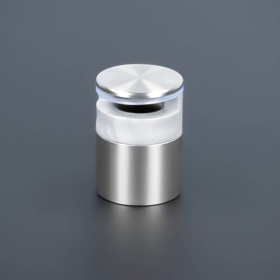Spiegelhalter Edelstahl Ø: 20 mm stehend mit 4mm Einlage auf dunklem Untergrund
