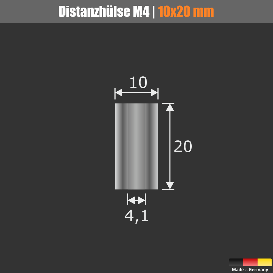 Distanzhalter M4 Silber aus Messing Skizze mit Maßen