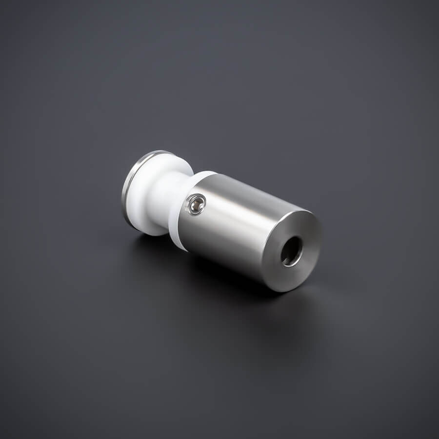 Glashalter Edelstahl V2A liegend auf dunklem Untergrund