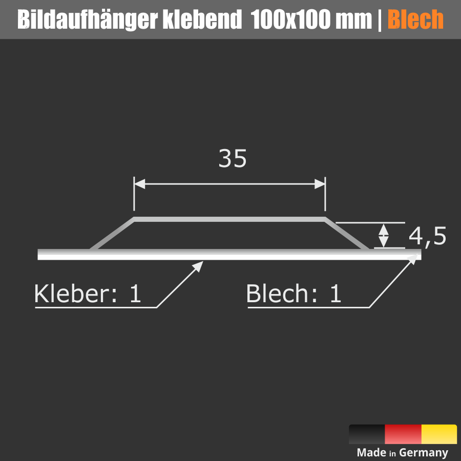Montageblech für Spiegel selbstklebend 100x100mm Skizze2