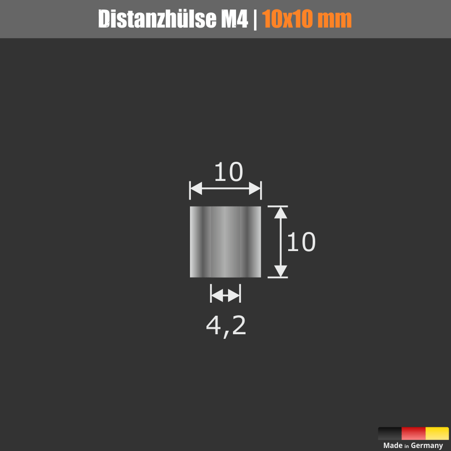 Distanzhalter M4 chrom aus Messing Skizze mit Maßen