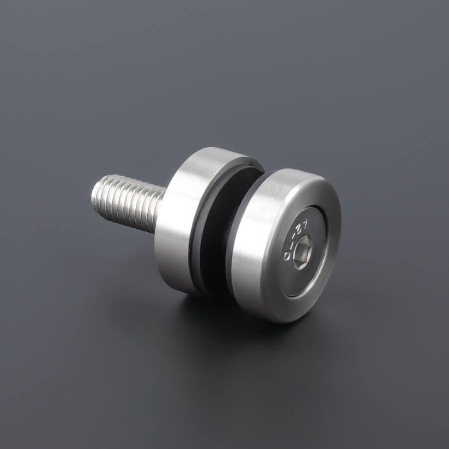 Glaspunkthalter Glashalter Edelstahl Ø30 mm liegen von vorne auf dunklem Untergrund