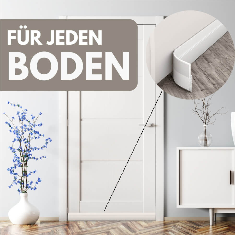 Türdichtung unten Zugluftstopper montiert an der Tür im hellen Raum