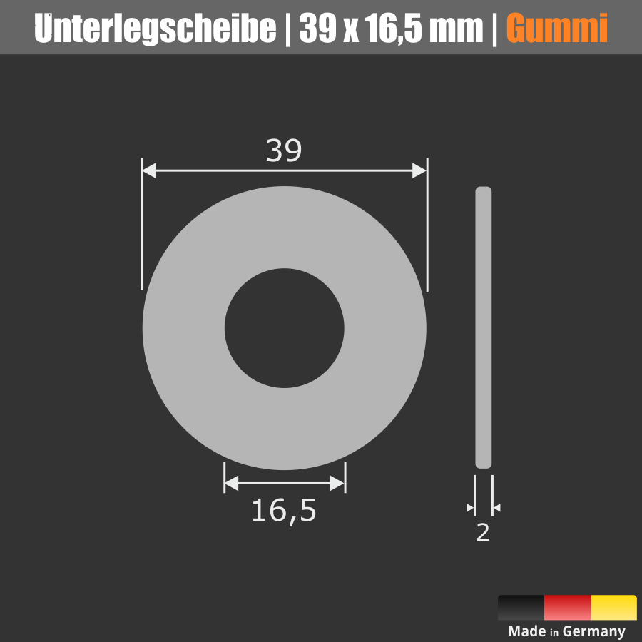 Unterlegscheibe weich PVC klar Ø 39 mm Innen-Ø: 16,5 mm Bundhöhe: 2 mm Skizze mit Maße