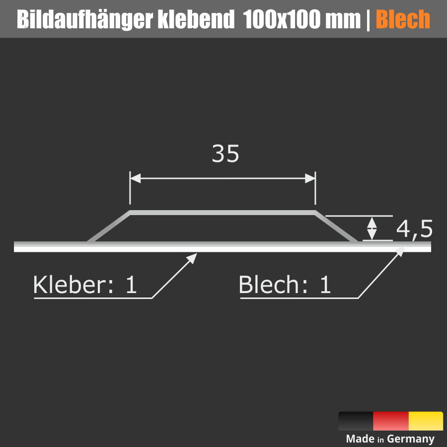Bildaufhänger Spiegelhalter selbstklebend 100x100 mm Skizze2