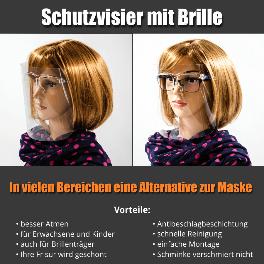 Spuckschutz Gesichts-Visier Antibeschlag mit Brille aus Kunststoff Vorteile