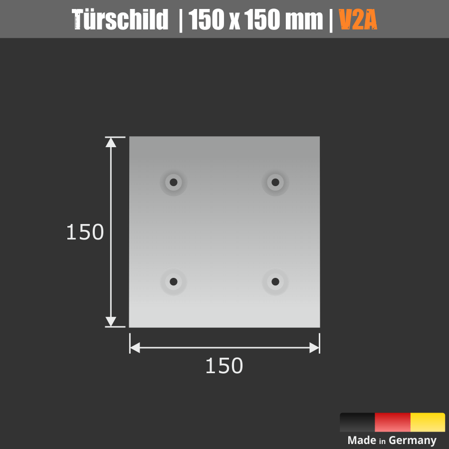 Edelstahl Türschild 150x150 mm Skizze mit Maßen