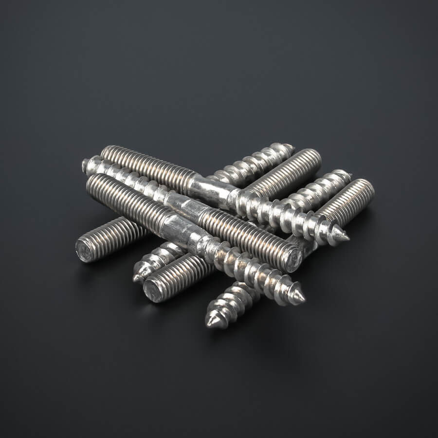 Stockschraube Edelstahl V2A mit Schlüsselfläche M8 x 80 mm größere Stückzahl liegend auf dunklem Untergrund