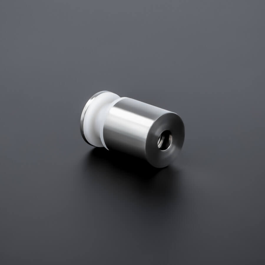 Glashalter schraubbar V4A  Ø:15 mm liegend auf dunklem Untergrund