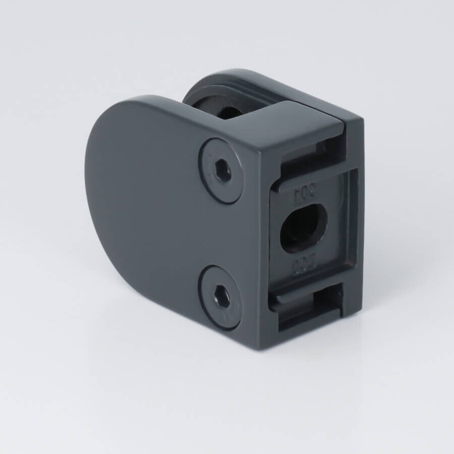 Glashalter Edelstahl V2A 50 x 40 mm anthrazit RAL7016 halbrund Rückseite auf hellen Untergrund