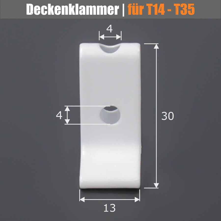 Deckenklemme Deckenclip von der Seite abgebildet mit Maßen