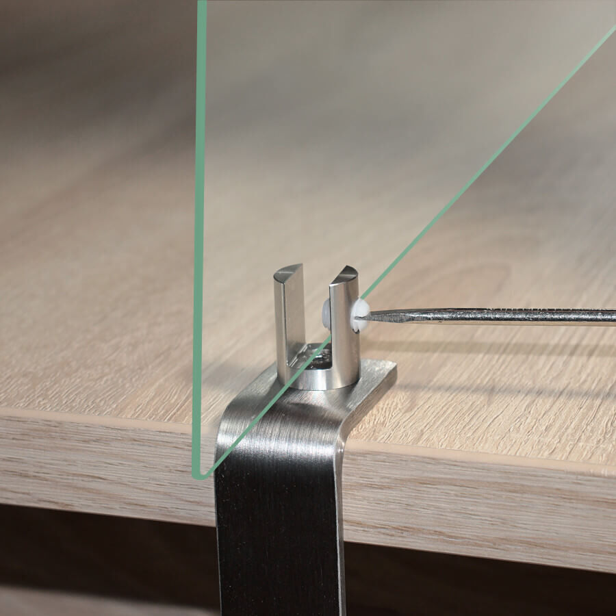 Tischklemme Spuckschutz Plexiglas befestigen der Spuckschutz-Glasscheibe mit der Madenschraube