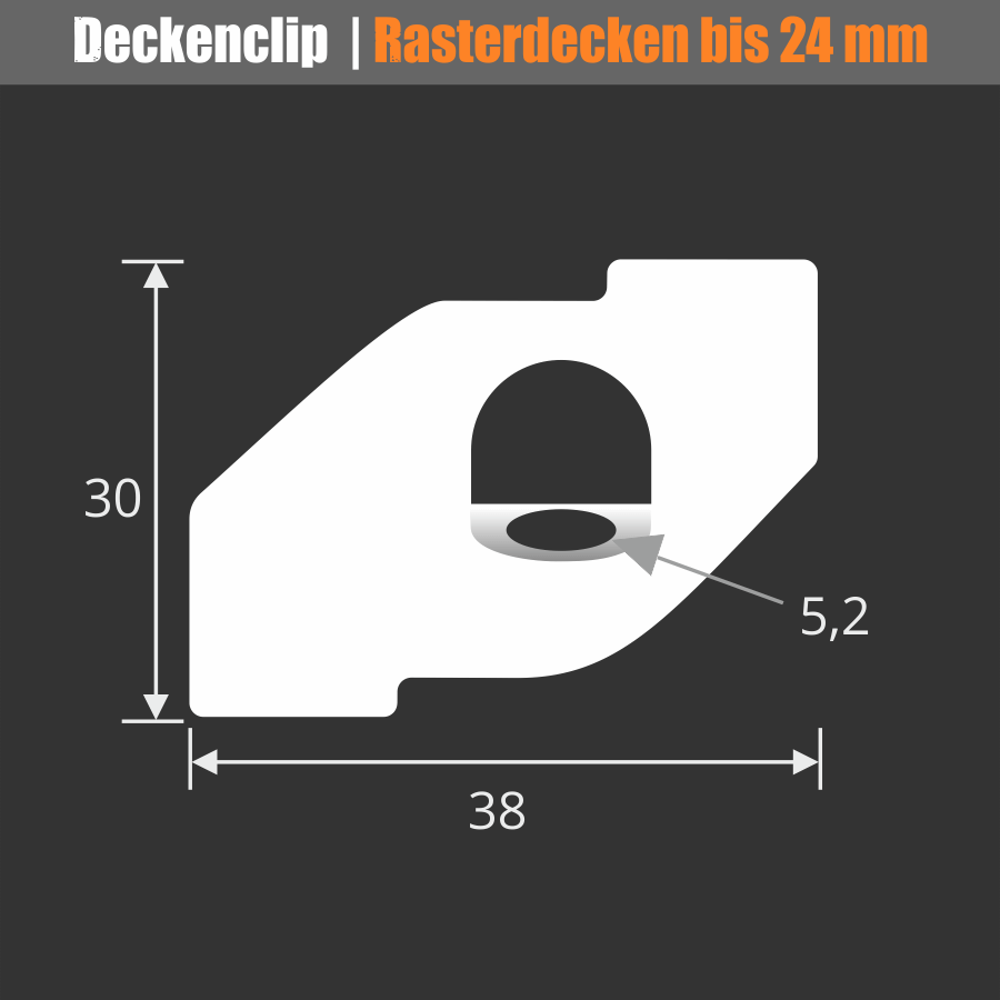 Decken-Clip Ösen-Haken für Rasterdecken Skizze mit Maße