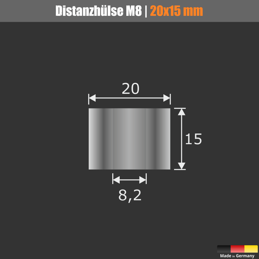 Distanzhülse M8 Edelstahl Ø 20 mm Skizze mit Maßen