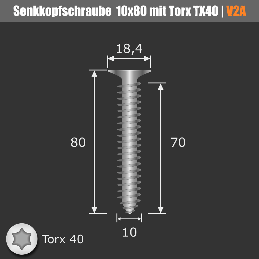 Glaspunkthalter Glashalter Edelstahl Ø40 mm Abmessungen Senkkopfschraube auf schwarzem Untergrund