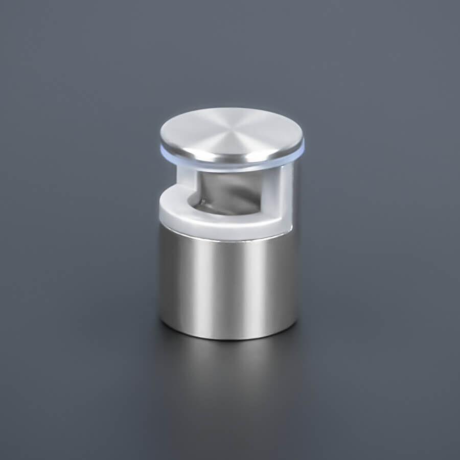 Spiegelhalter Edelstahl Ø: 20 mm stehend mit der 8mm Einlage auf dunklem Untergrund