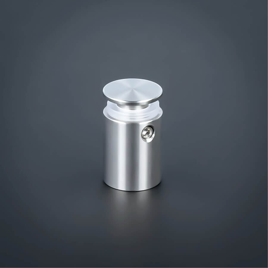 Edelstahl Abstandshalter V2A Ø 15  mm WA: 15 mm PS: 3-12 mm stehend auf dunklem Untergrund