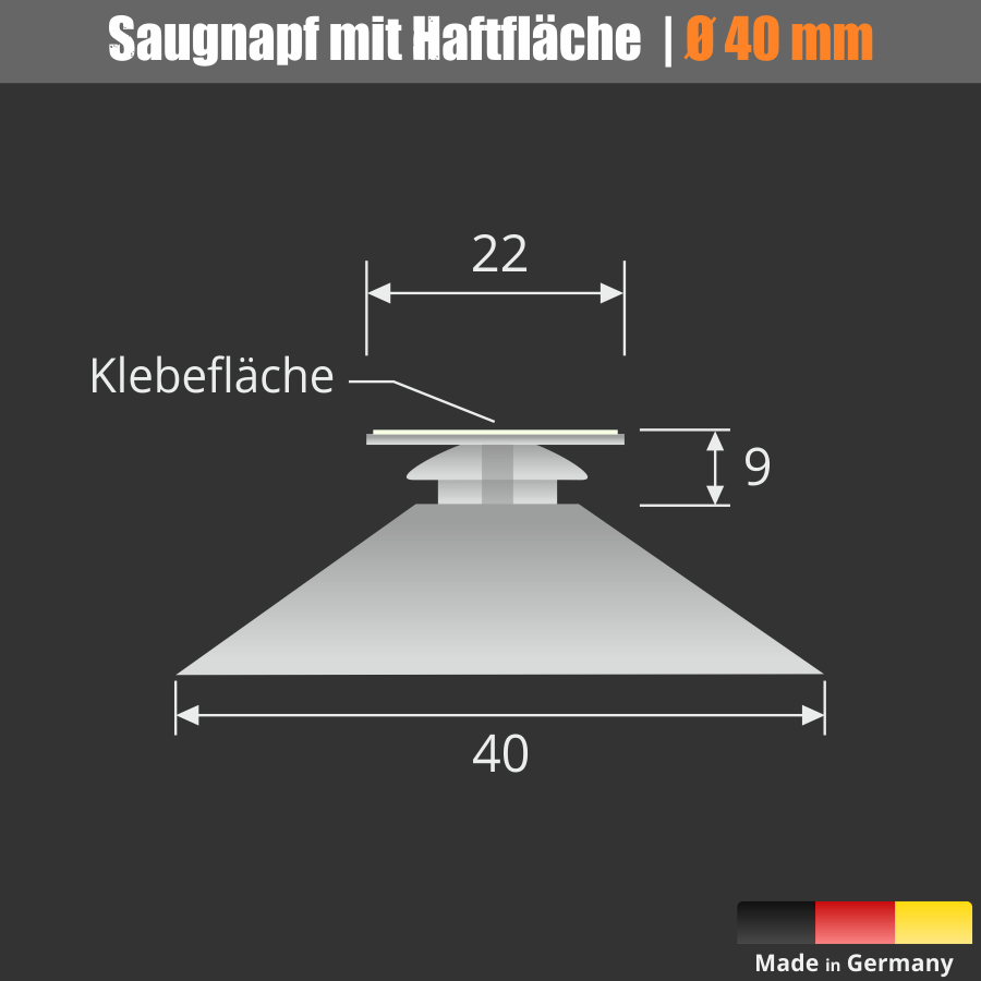Saugnapf Ø 40 mm selbst-klebend Skizze mit Maße