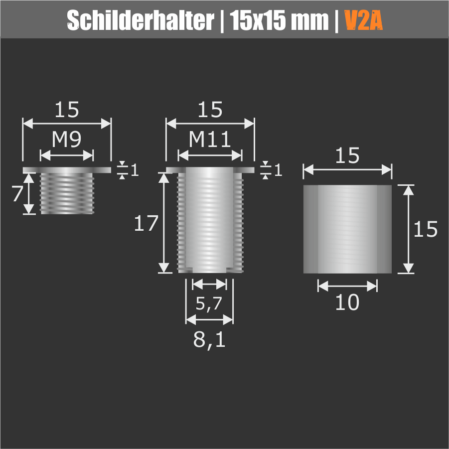 Abstandshalter V2A vormontierbar schraubbar Skizze auf schwarzem Untergrund