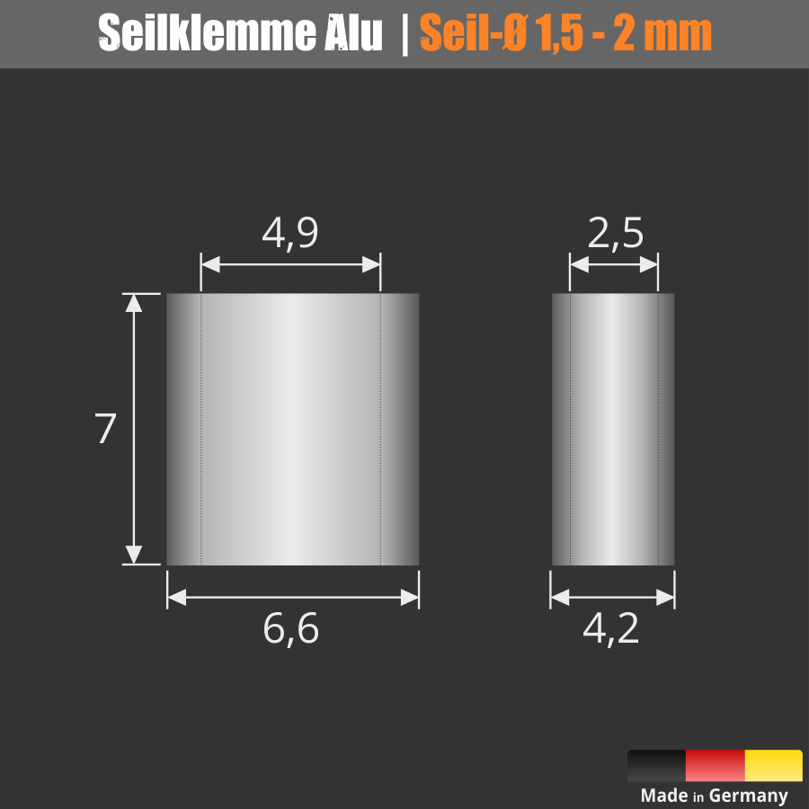 Klemmkautsche Seilklemme Alu-Presshülse Pressklemme Skizze mit Maße