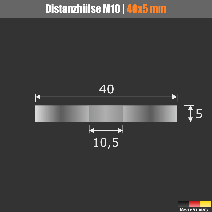 Distanzscheibe M10 Distanzhalter Edelstahl Ronde Skizze mit Bemaßung auf dunklem Hintergrund