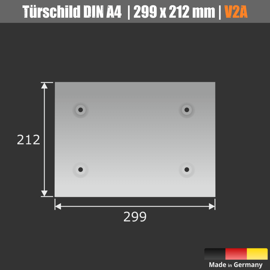 Edelstahl Türschild DIN A4 Skizze mit Maßen