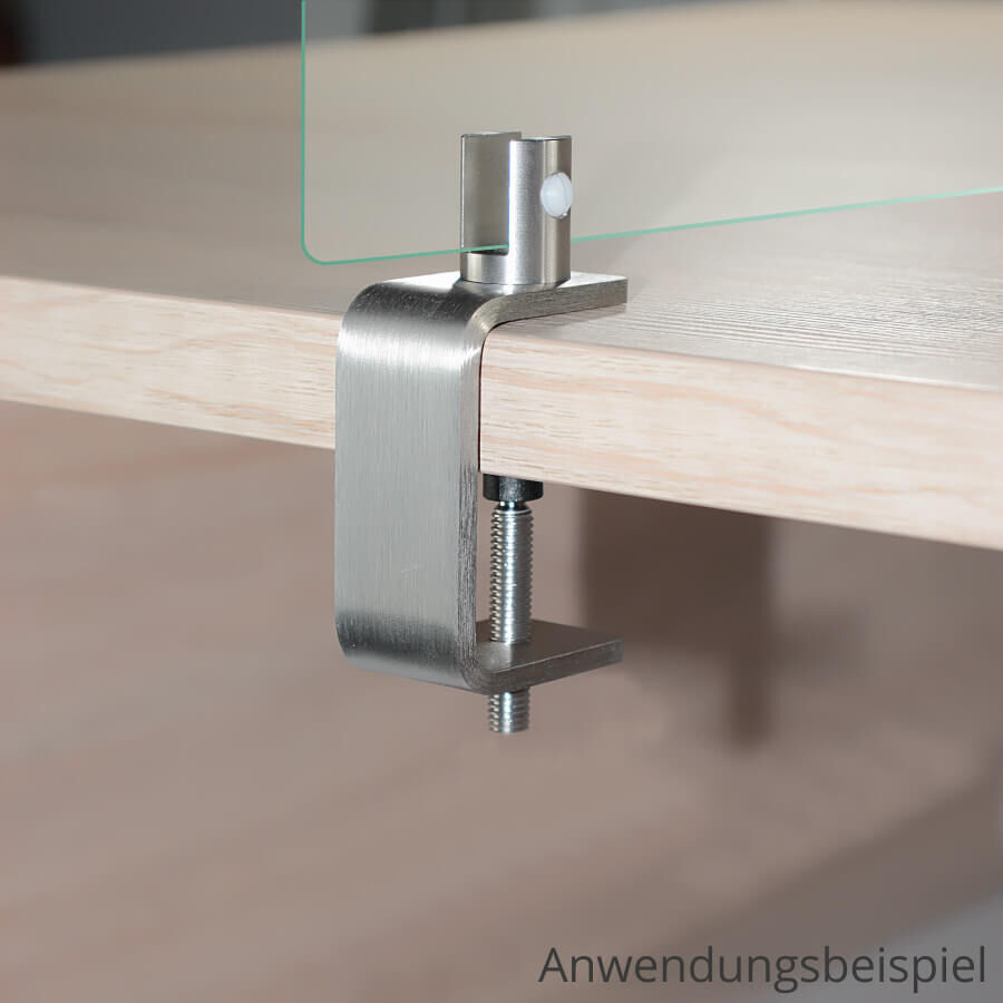 Tischklemme Spuckschutz Plexiglas fertig montiertes Spuckschutzset an der Tischkante