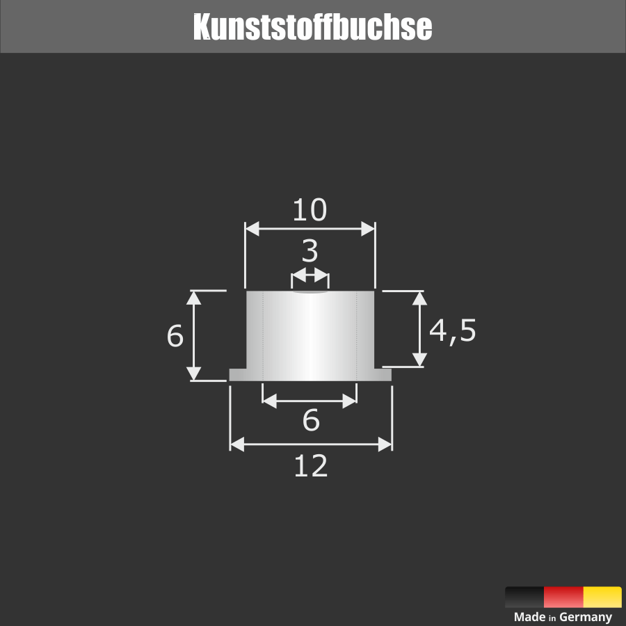 Distanzhalter Kunststoff 2teilig Skizze der Kunststoffbuchse auf schwarzem Untergrund
