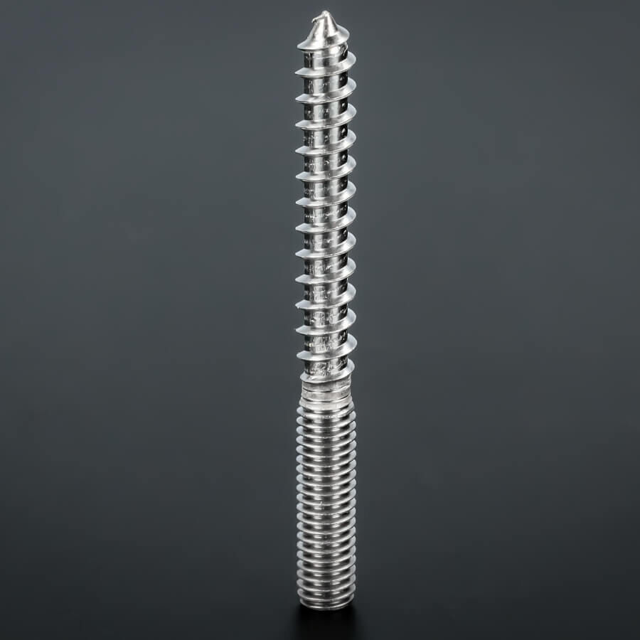 Stockschraube M6x60 mm Edelstahl V2A stehend auf dunklem Untergrund