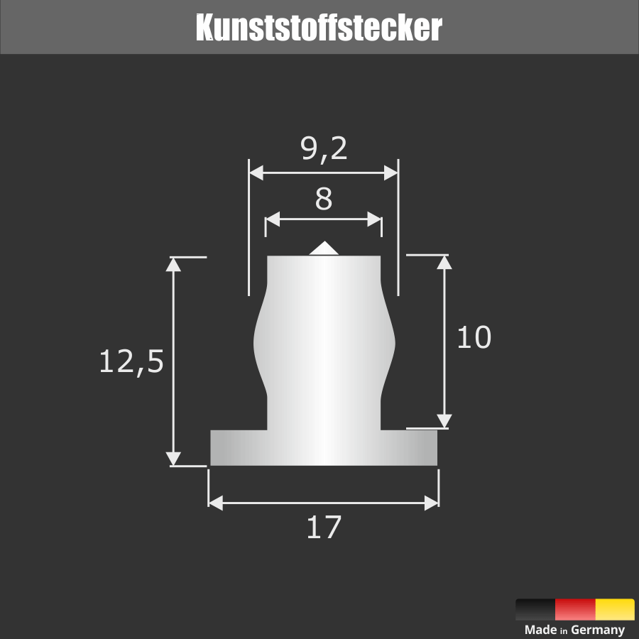Distanzhalter Kunststoff 2teilig Skizze des Kunststoffsteckers auf schwarzem Untergrund
